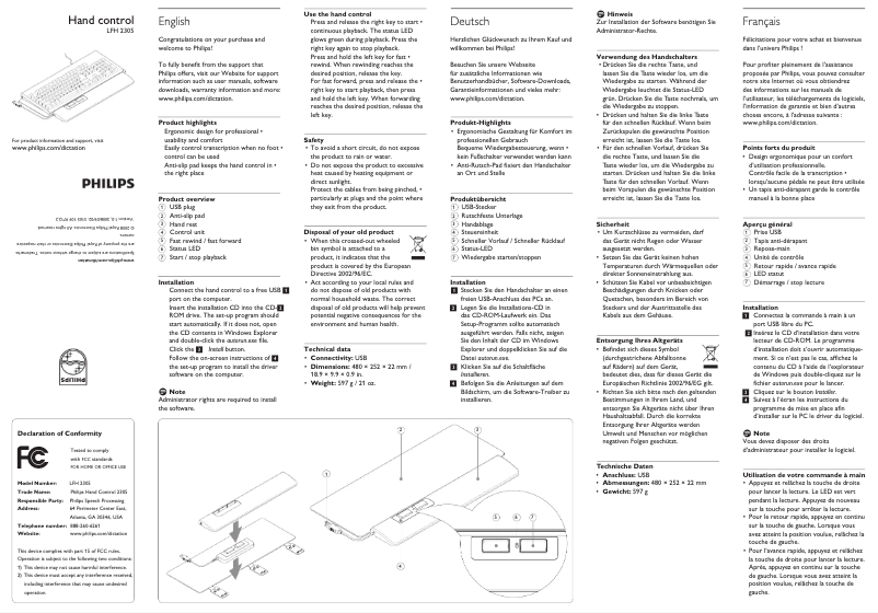 Page 1 de la notice Manuel utilisateur Philips LFH2305