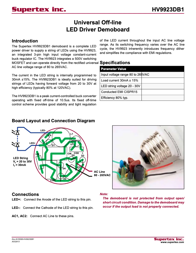 Page 1 de la notice Manuel utilisateur Microchip HV9923DB1
