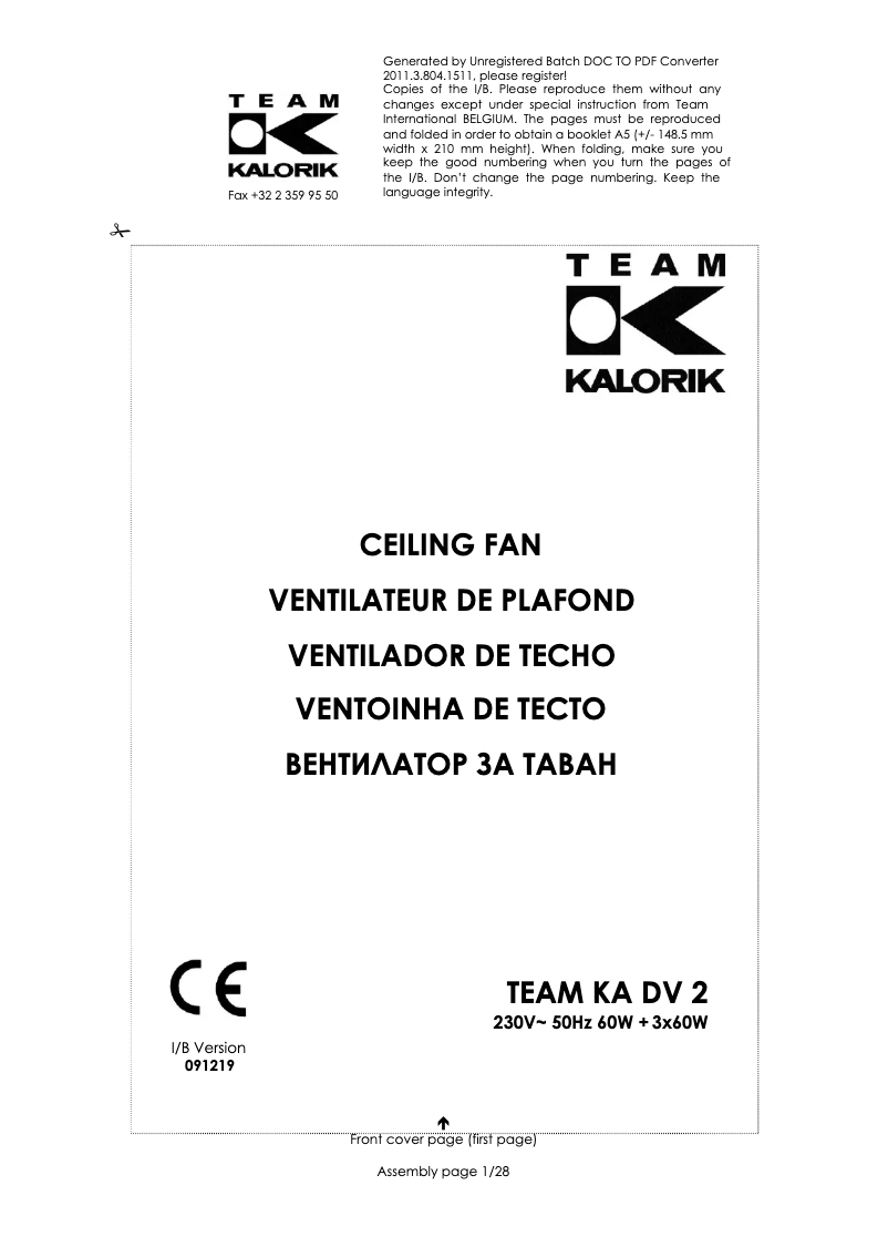 Imagen de la primera página del manual del dispositivo KA DV 2