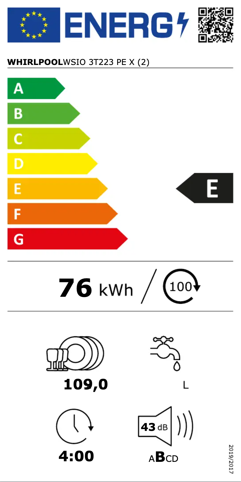 Page n°1 - Label énergétique Whirlpool WSIO 3T223 PE X
