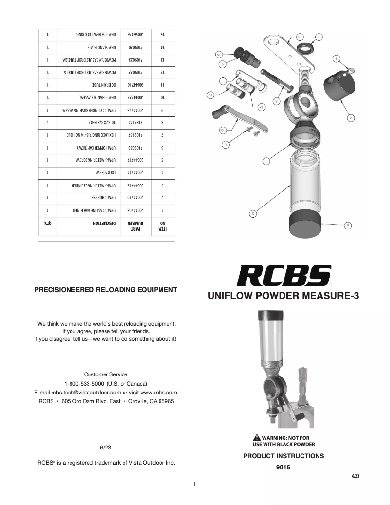 Page 1 de la notice Manuel utilisateur RCBS Uniflow Powder Measure 3