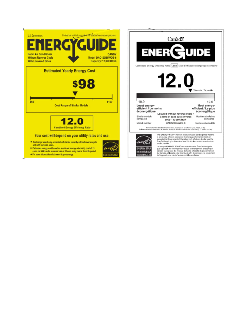 Página 1 del manual Etiqueta energética Danby DAC120B5WDB-6