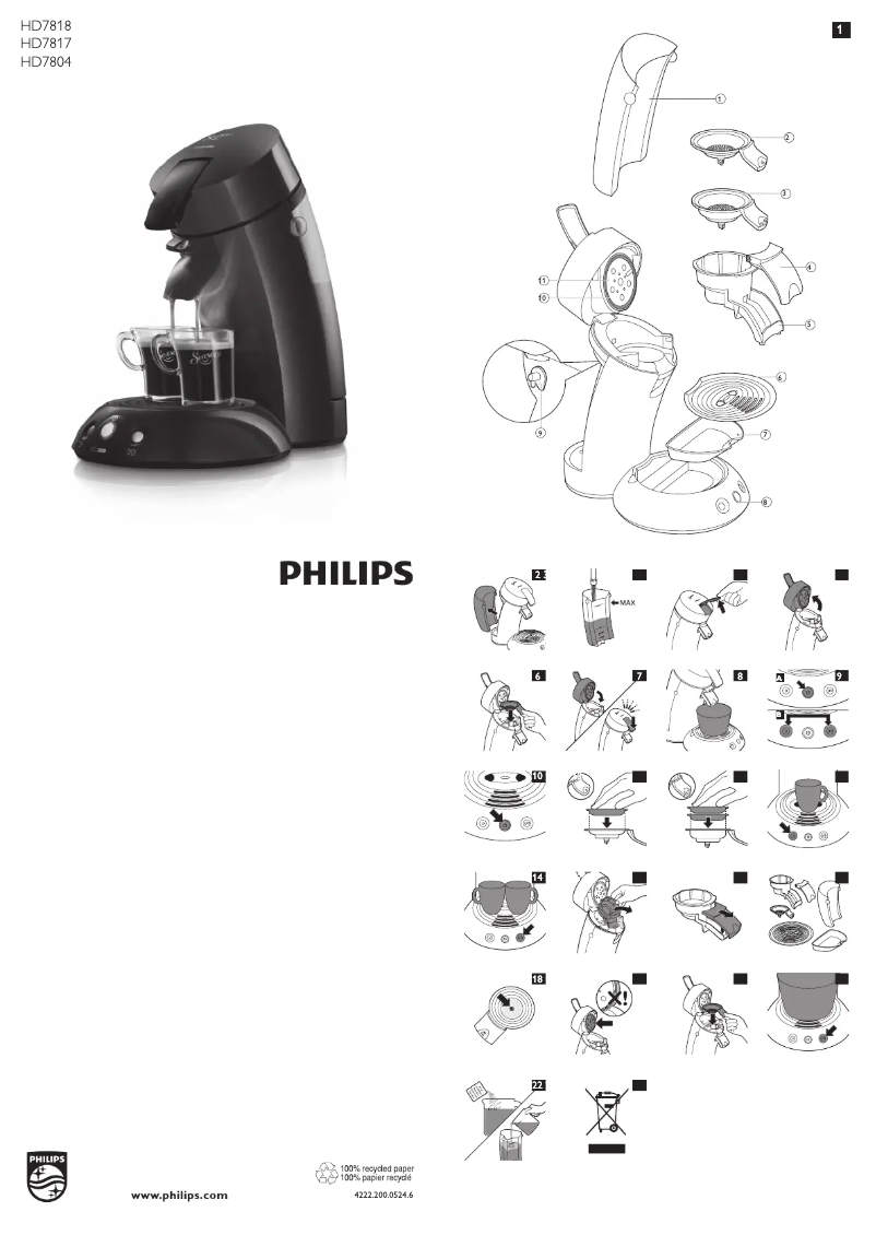 Image de la première page du manuel de l'appareil Senseo Original HD7804