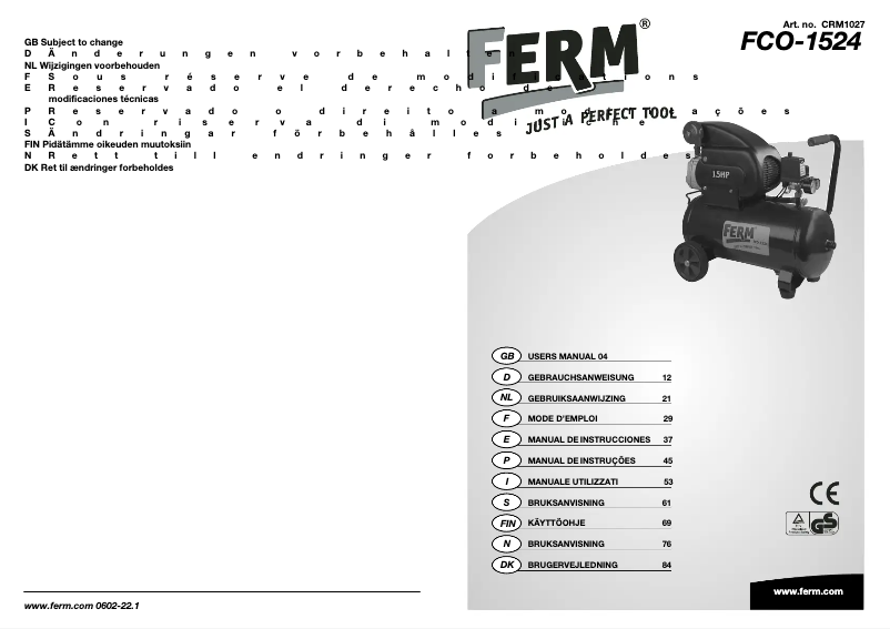 Page n°1 - Manuel utilisateur Ferm CRM1027 FCO-1524