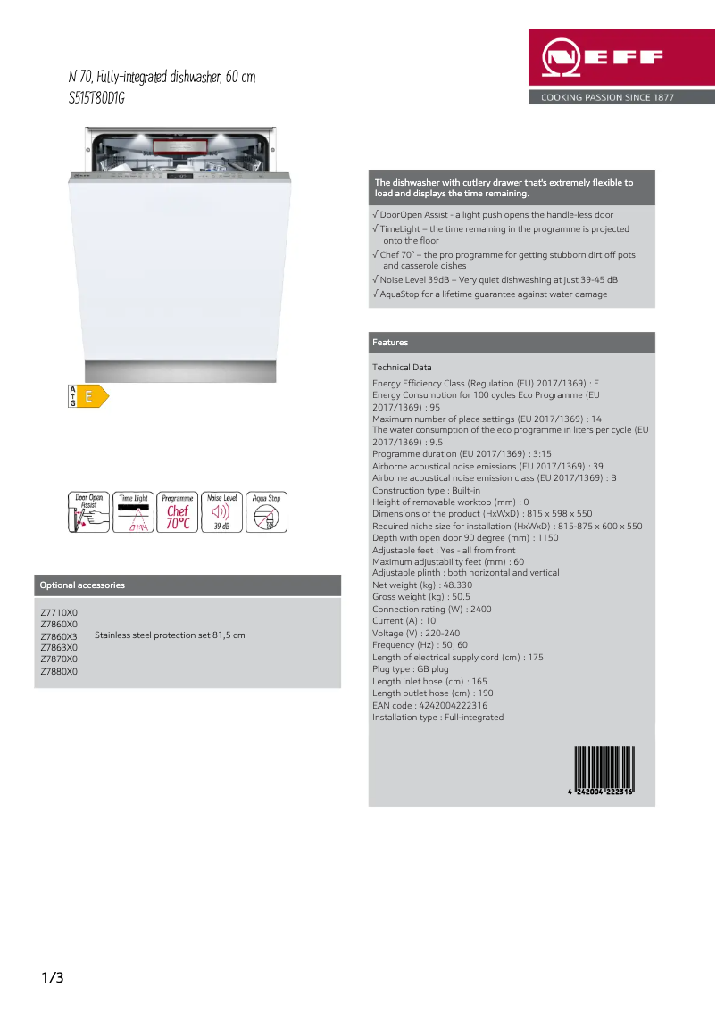 Page n°1 - Fiche technique Neff S515T80D1G