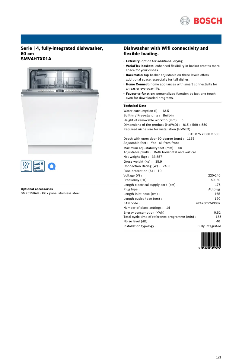 Image de la première page du manuel de l'appareil SMV4HTX01A