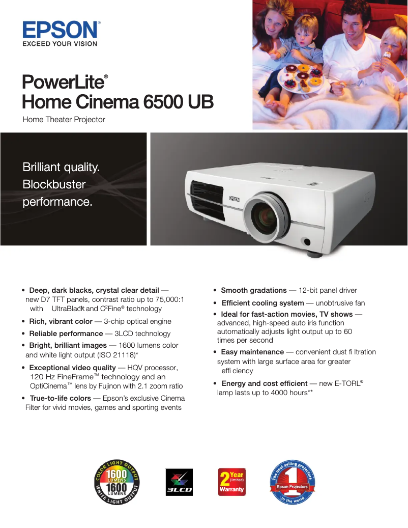 Page 1 de la notice Brochure Epson PowerLite Home Cinema 6500 UB