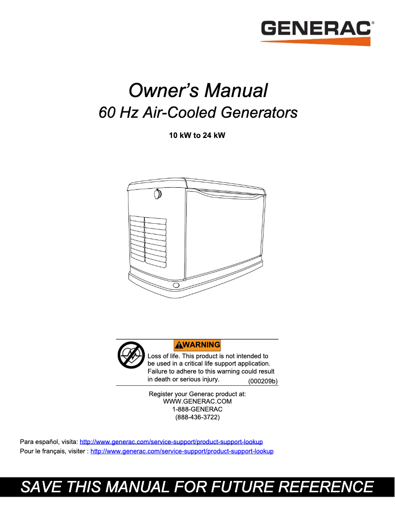 Page n°1 - Manuel utilisateur Generac G0072260