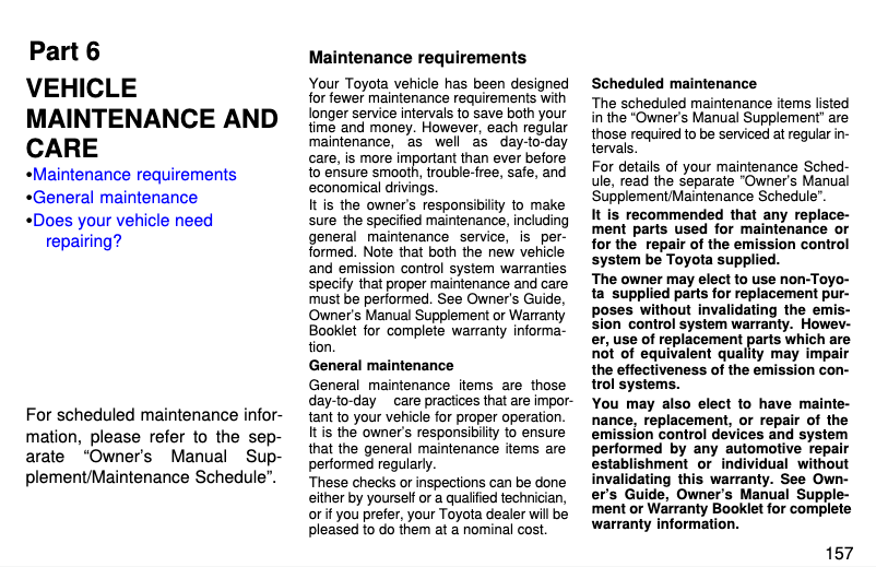 Page 1 de la notice Manuel d'utilisation et d'entretien Toyota Supra (1997)