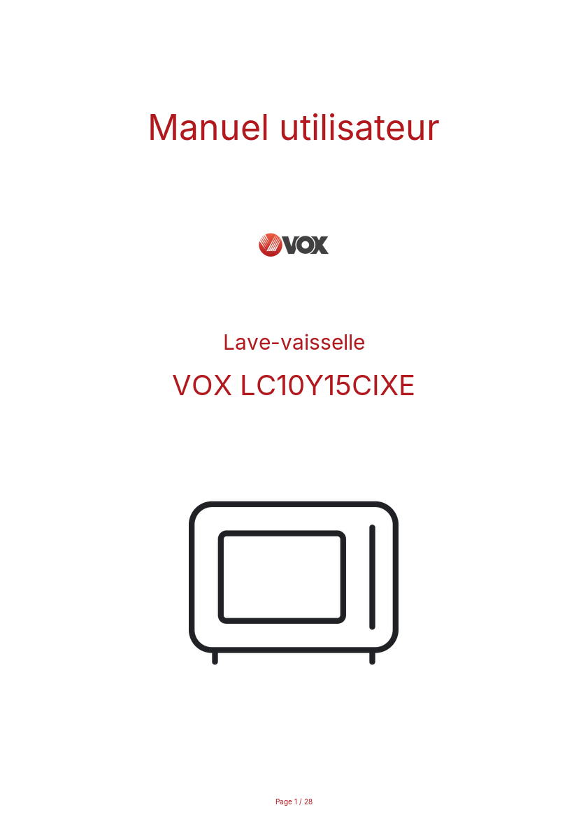Page n°1 - Manuel utilisateur VOX LC10Y15CIXE