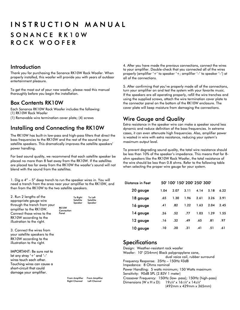 Página 1 del manual Manual de usuario Sonance Rock K10W
