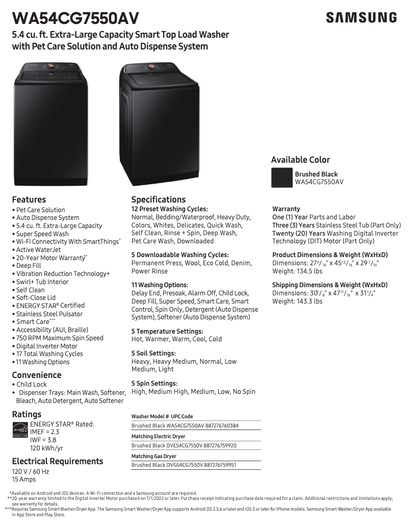 Image de la première page du manuel de l'appareil WA54CG7550AV