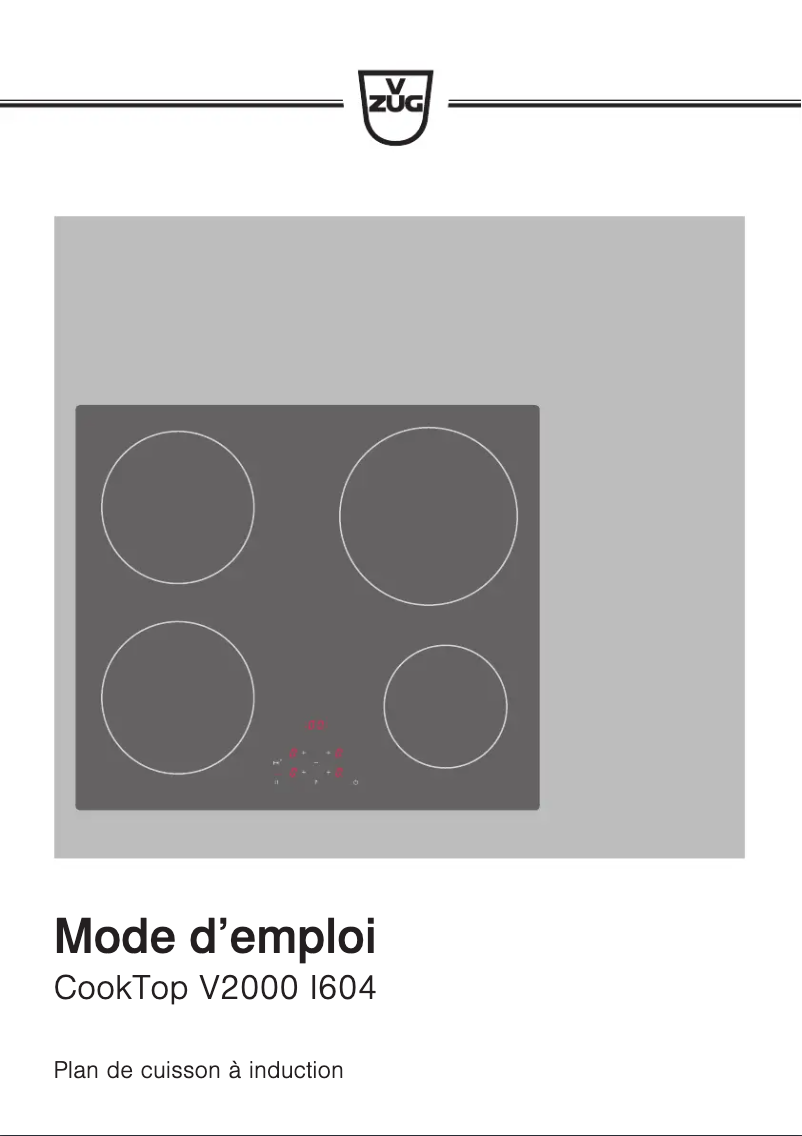 Page 1 de la notice Manuel utilisateur V-Zug CookTop V2000 I604