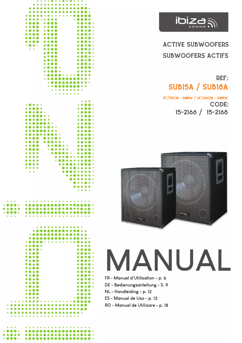 Page 1 de la notice Manuel utilisateur Ibiza Sound SUB15A