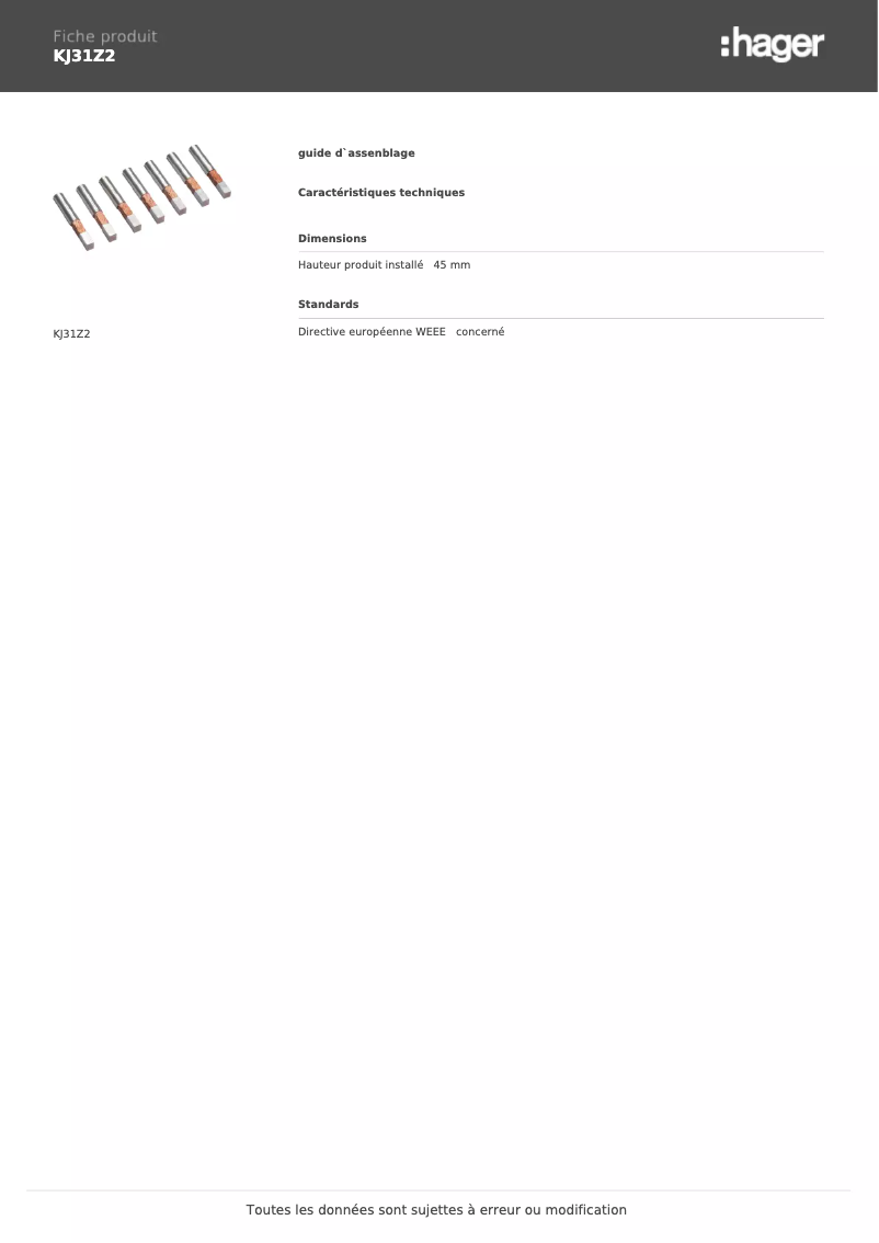 Page n°1 - Manuel utilisateur Hager KJ31Z2