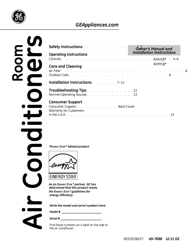 Image de la première page du manuel de l'appareil AHH18DQ