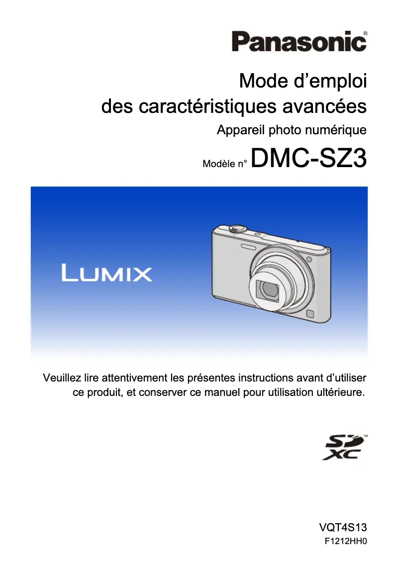 Page n°1 - Manuel utilisateur Panasonic Lumix DMC-SZ3