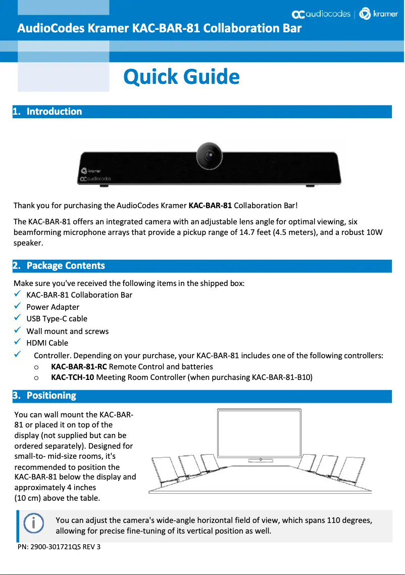 Página 1 del manual Manual de usuario Kramer KAC-BAR-81