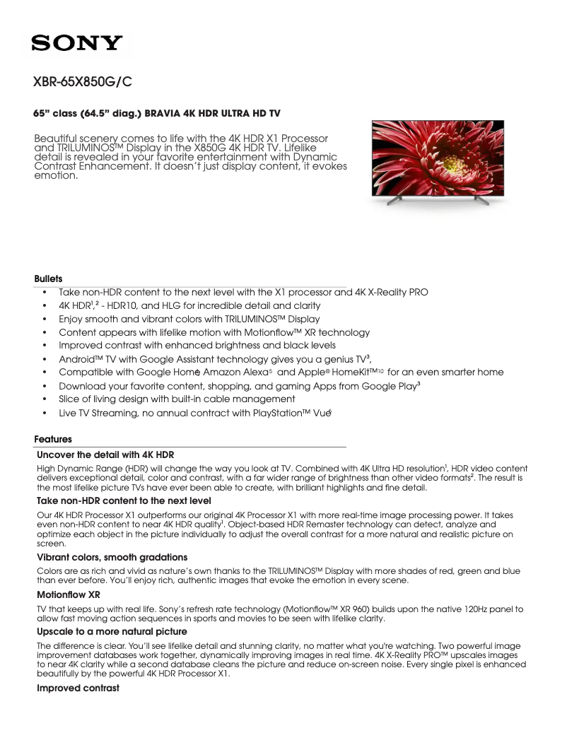 Image de la première page du manuel de l'appareil XBR65X850G