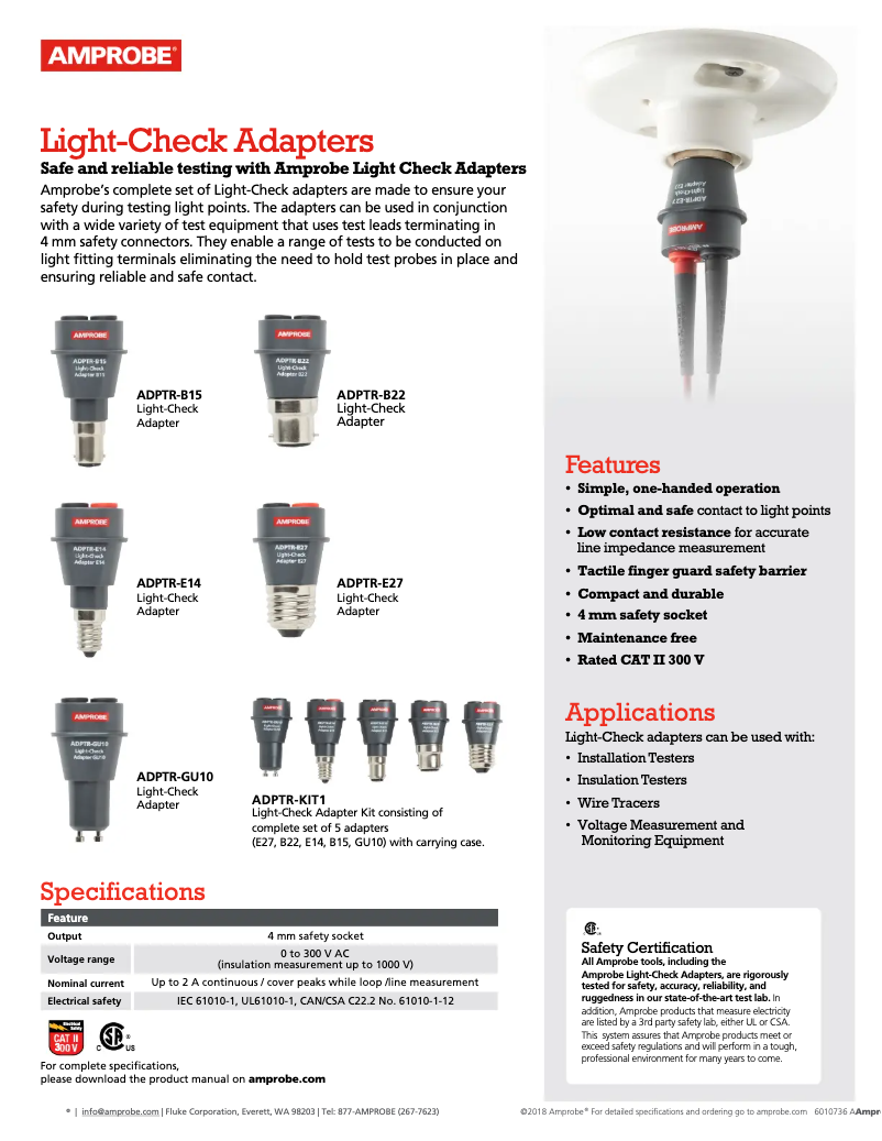 Page 1 de la notice Manuel utilisateur Amprobe ADPTR-KIT1