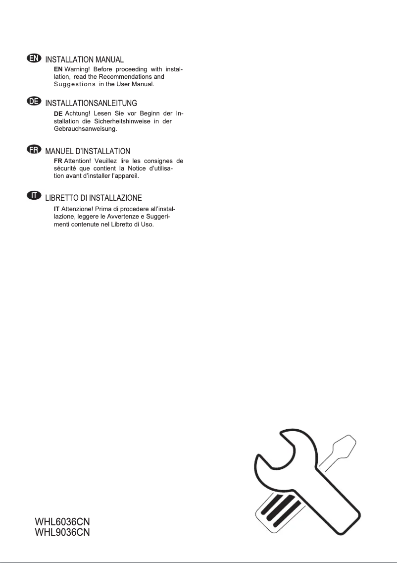 Page 1 de la notice Guide d'installation Electrolux WHL6038CN