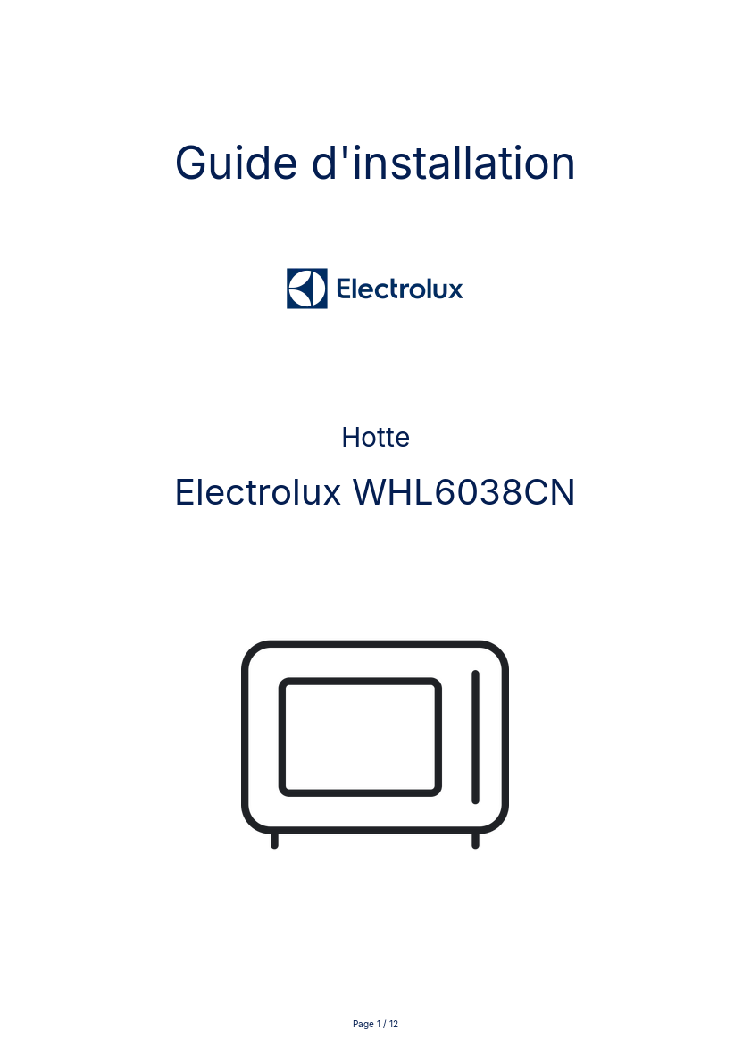 Page n°1 - Guide d'installation Electrolux WHL6038CN