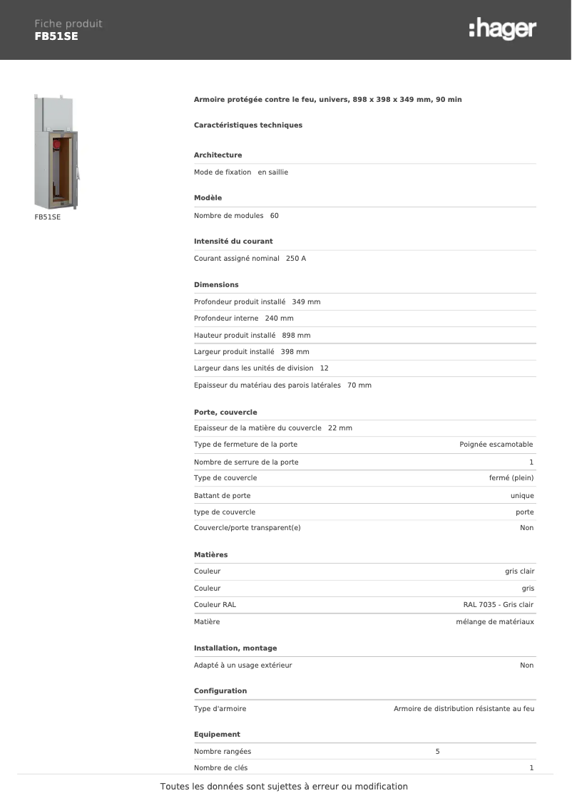 Page n°1 - Fiche technique Hager FB51SE