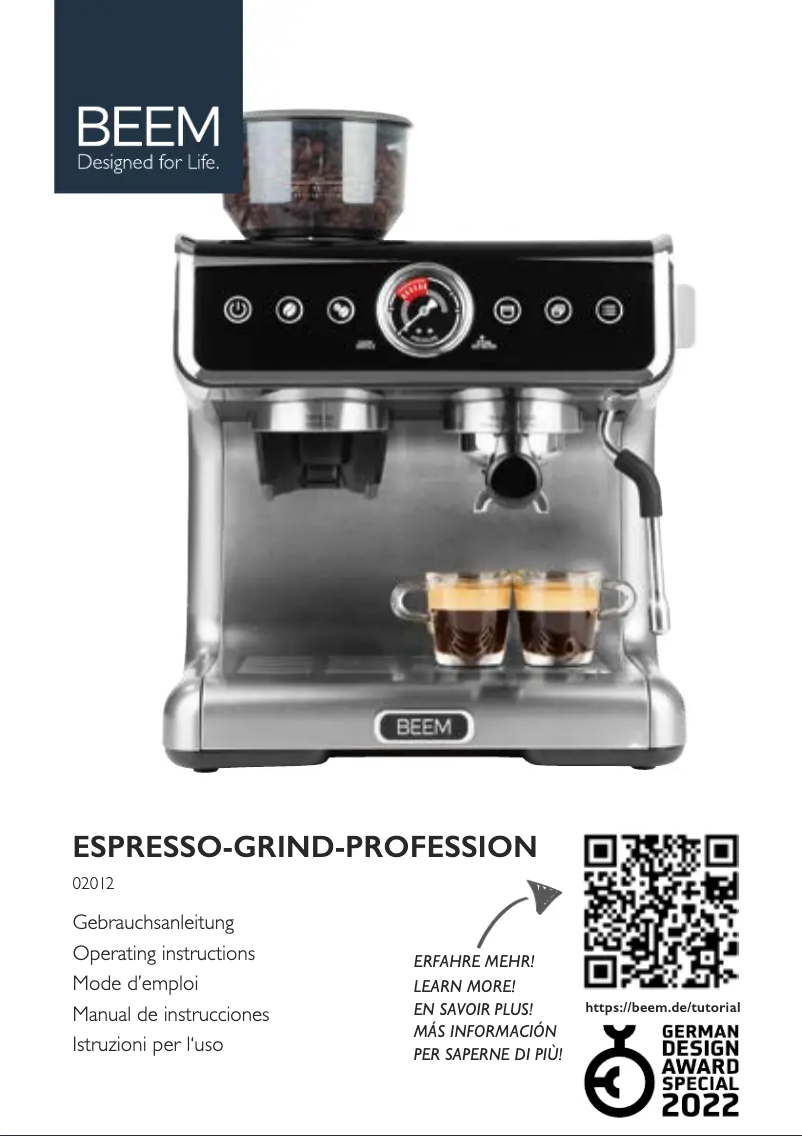 Page 1 de la notice Manuel utilisateur BEEM Espresso Grind Profession
