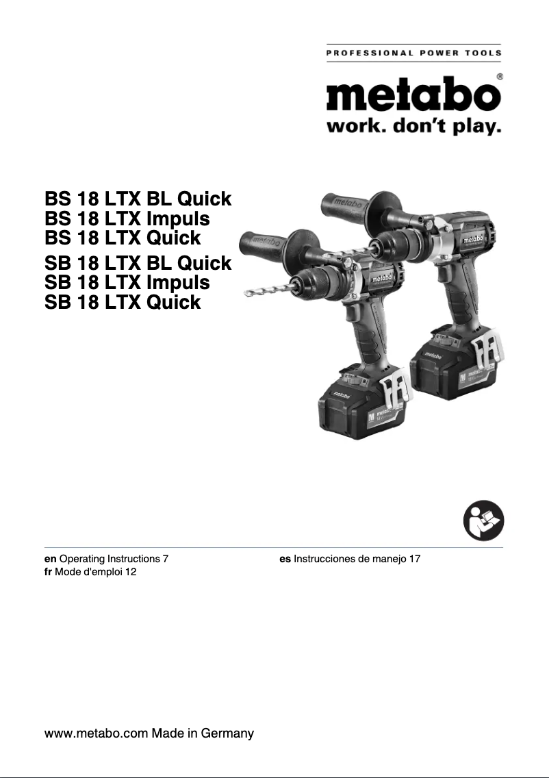 Página 1 del manual Manual de usuario Metabo SB18 LTX BL 5.2