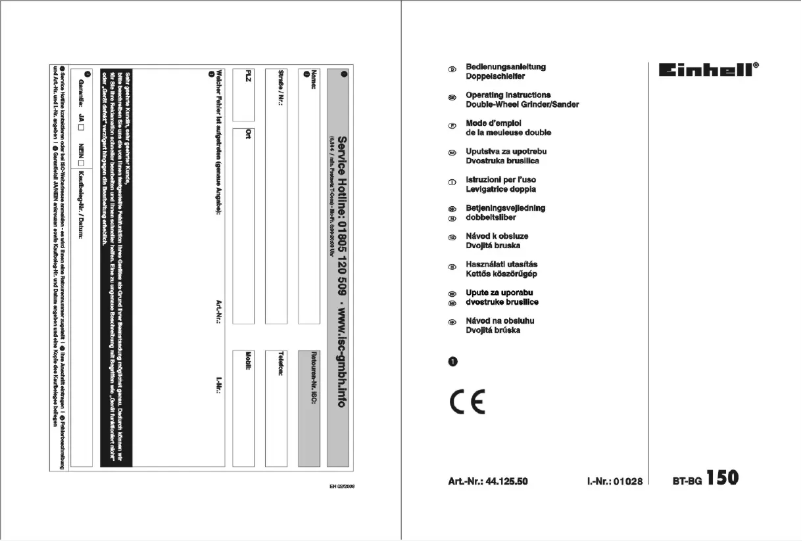 Page n°1 - Manuel utilisateur Einhell BT-BG 150