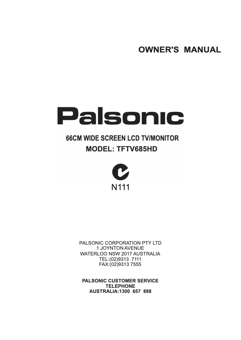 Page 1 de la notice Manuel utilisateur Palsonic TFTV685HD
