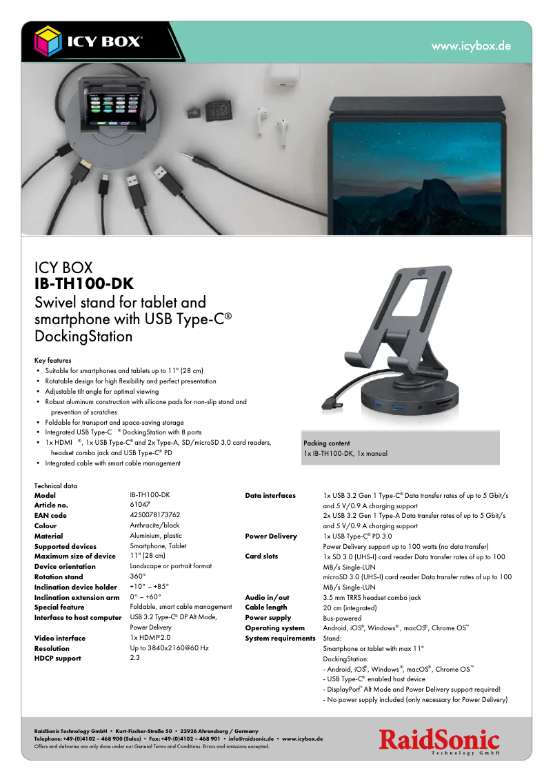 Page n°1 - Fiche technique Icy Box IB-TH100-DK