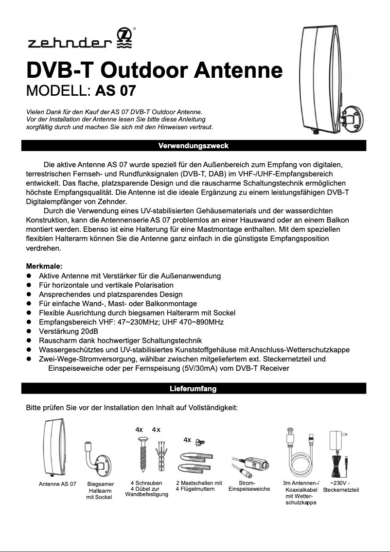 Image de la première page du manuel de l'appareil AS 07