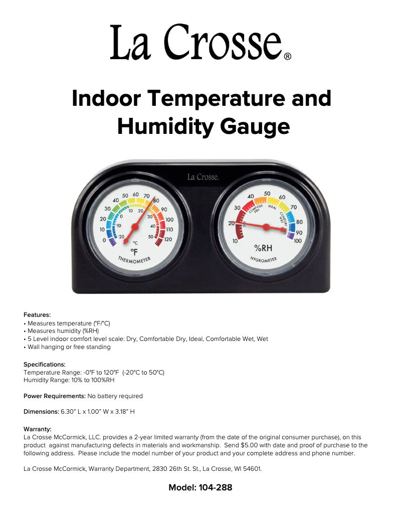 Page 1 de la notice Manuel utilisateur La Crosse Technology 104-288V2