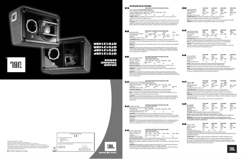 Page 1 de la notice Manuel utilisateur JBL GTO1214BP
