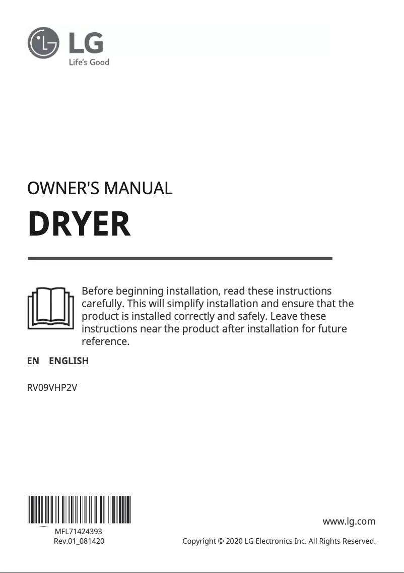 Page 1 de la notice Manuel utilisateur LG RV09VHP2V