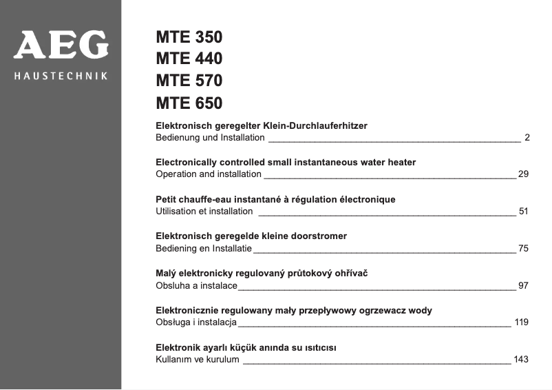 Page 1 de la notice Manuel utilisateur AEG MTE 570