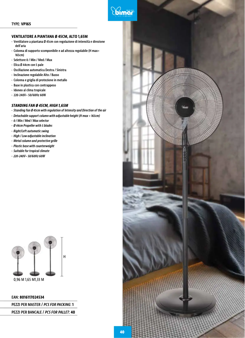 Page 1 de la notice Fiche technique Bimar VP165