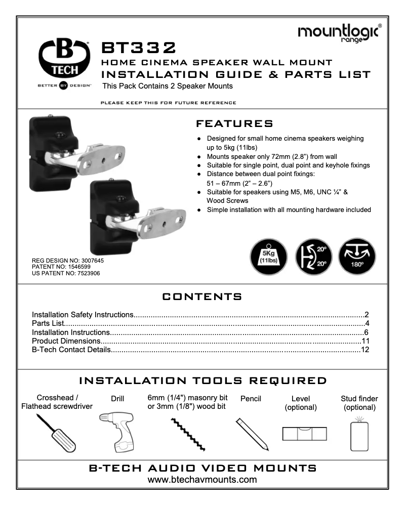 Page 1 de la notice Manuel utilisateur B-Tech BT332