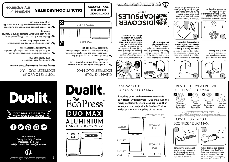 Page 1 de la notice Manuel utilisateur Dualit EcoPress Duo Max