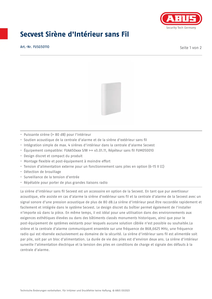 Image de la première page du manuel de l'appareil FUSG50110