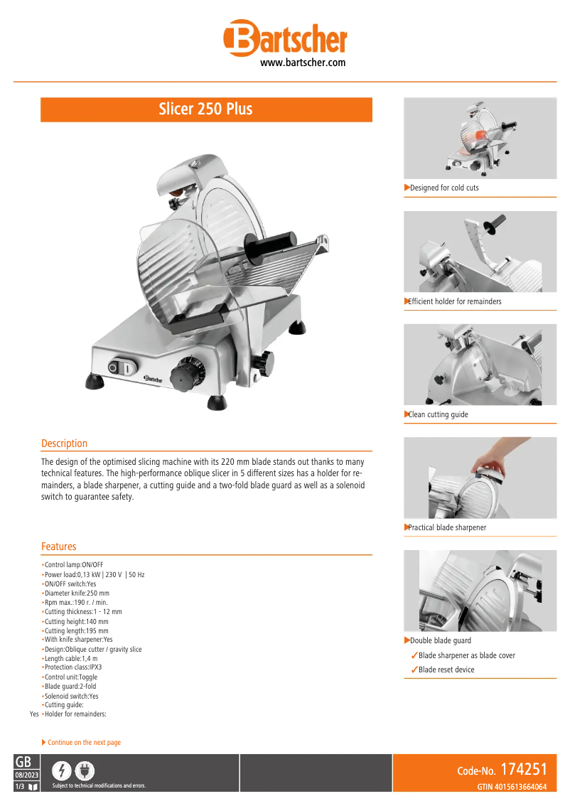 Page n°1 - Fiche technique Bartscher 174251