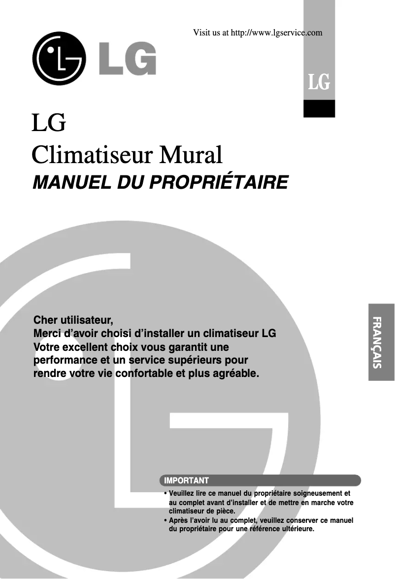 Page 1 de la notice Manuel utilisateur LG ASUC1264DB0