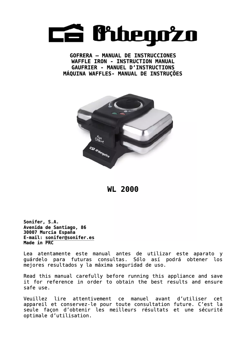 Page n°1 - Manuel utilisateur Orbegozo WL 2000