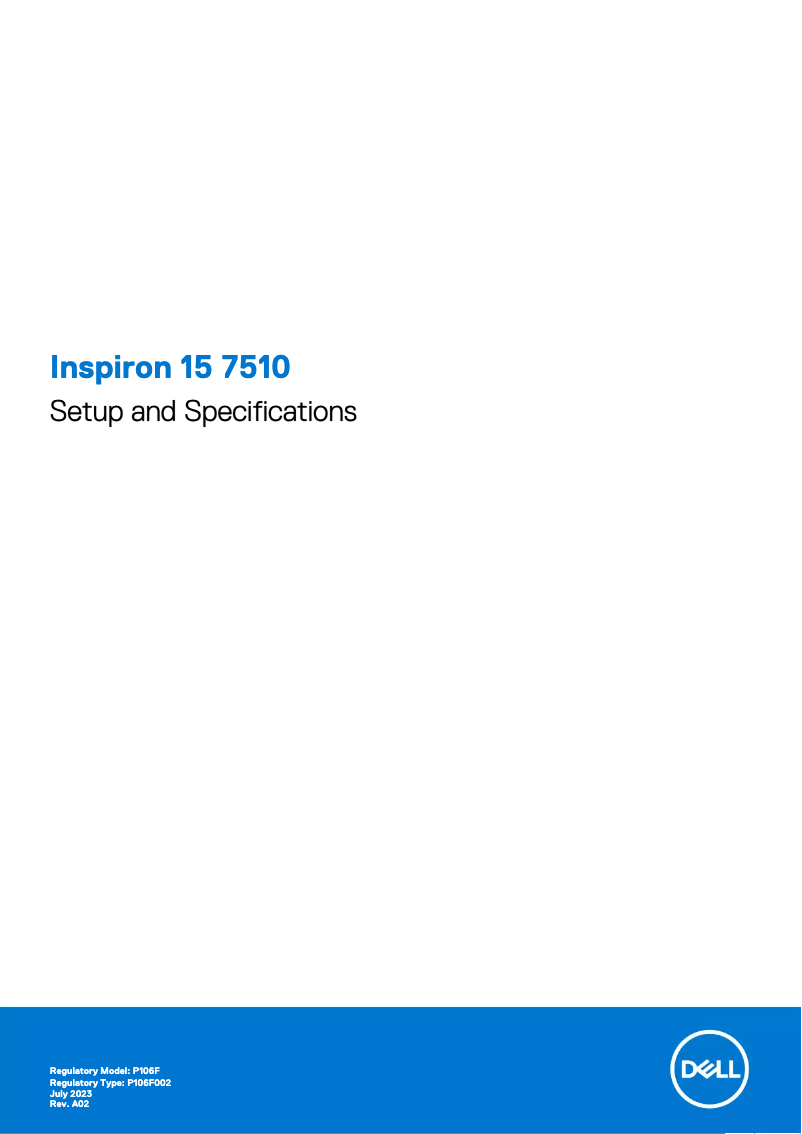 Page 1 de la notice Guide d'installation Dell Inspiron 15 7510