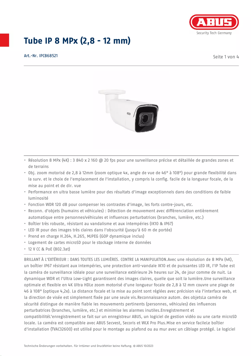 Image de la première page du manuel de l'appareil IPCB68521