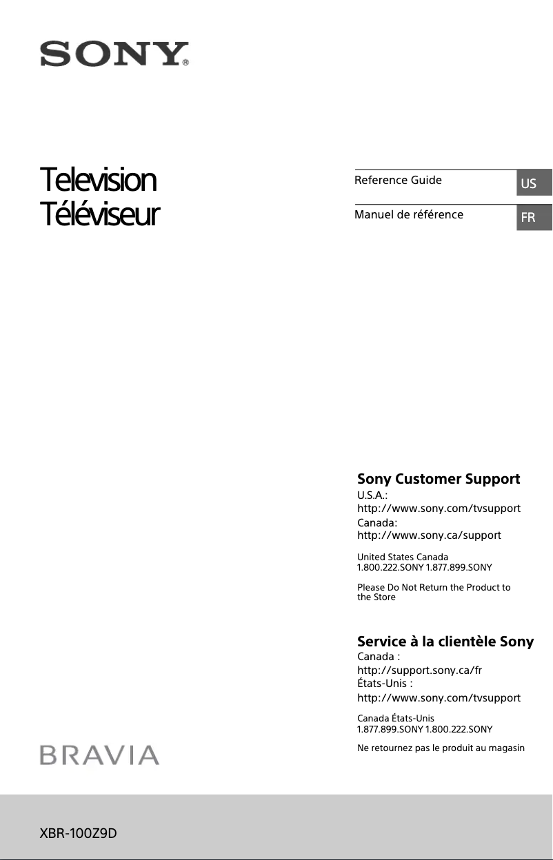 Página 1 del manual Manual de usuario Sony Bravia XBR-100Z9D
