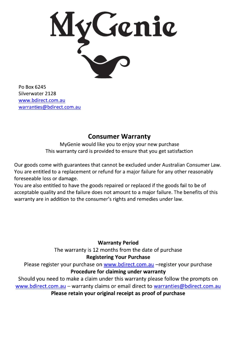 Page n°1 - Manuel utilisateur MyGenie ZX1000