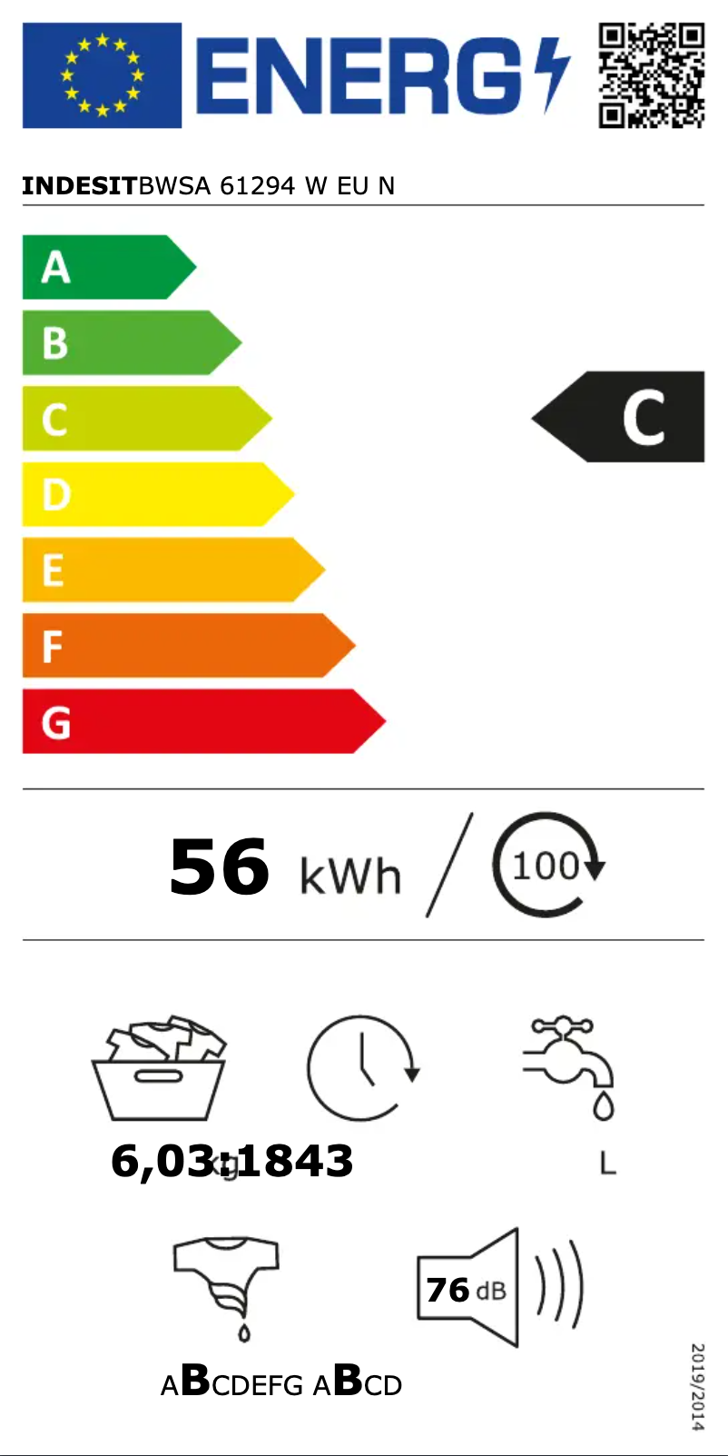 Página 1 del manual Etiqueta energética Indesit BWSA 61294 W EU N