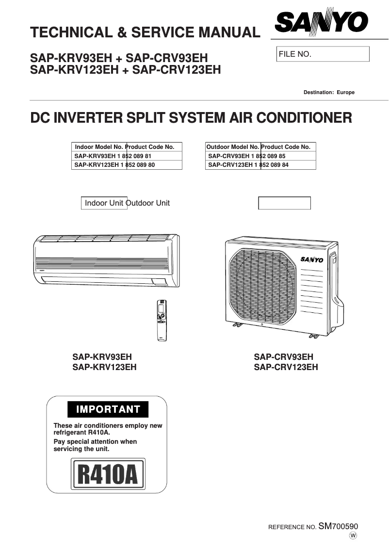 Page 1 de la notice Manuel utilisateur Sanyo SAP-CRV93EH